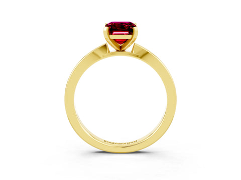 Yellow gold Emerald Cut Garnet Solitaire Engagement Ring with Classic Band and Four-Prong Setting_27