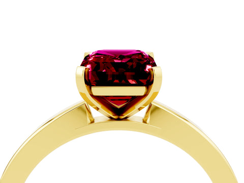 Yellow gold Emerald Cut Garnet Solitaire Engagement Ring with Classic Band and Four-Prong Setting_28
