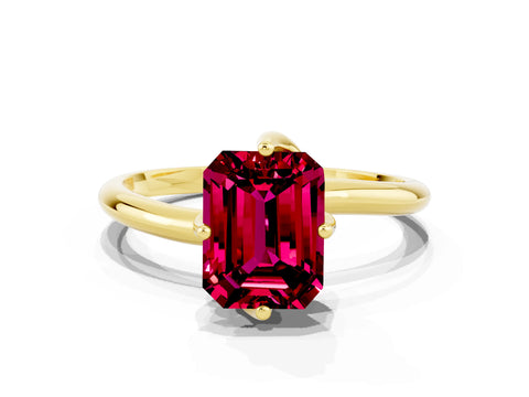Yellow gold Emerald Cut Garnet Solitaire Engagement Ring with Four-Prong Setting and Classic Band_12