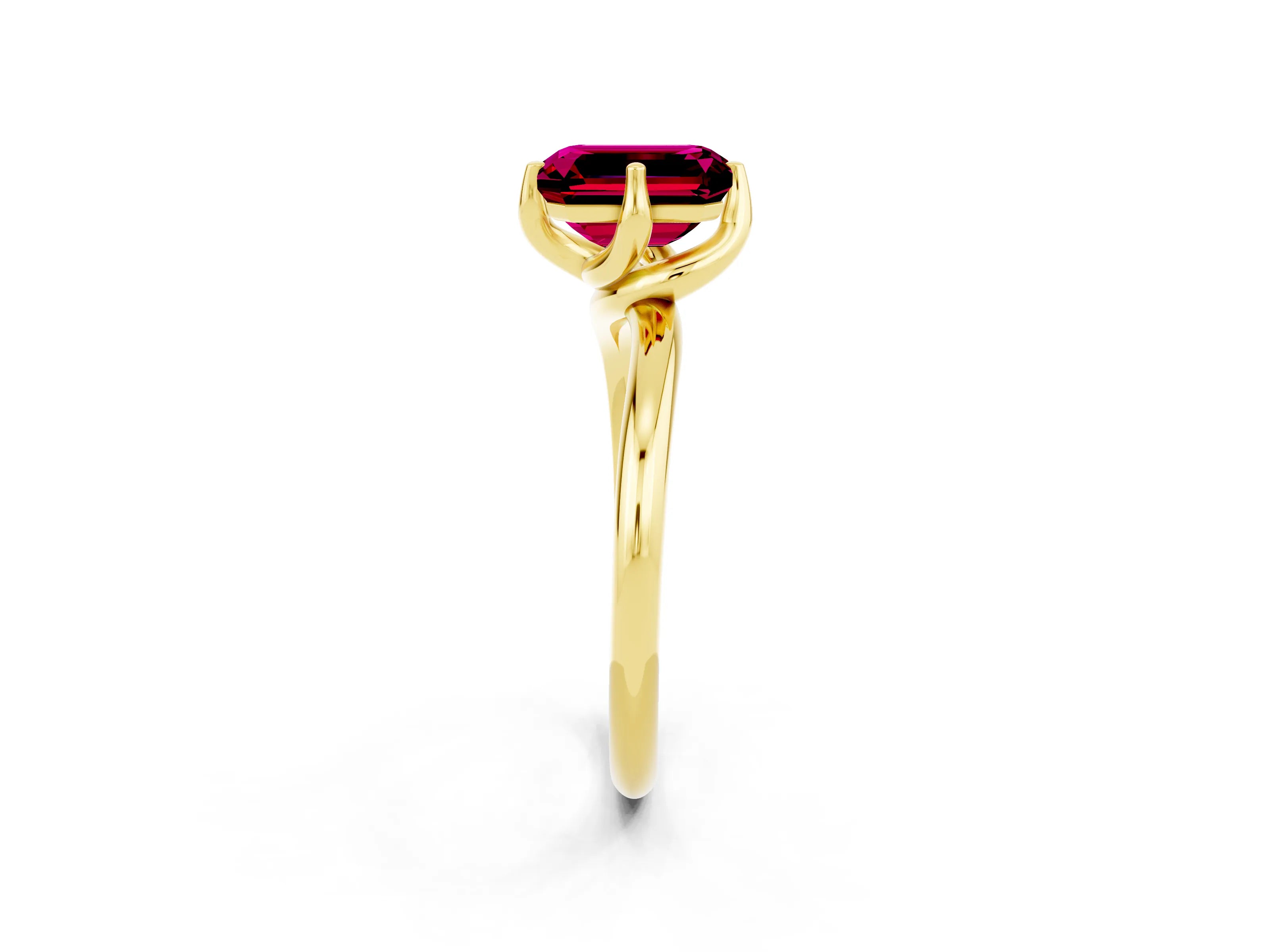 Yellow gold Emerald Cut Garnet Solitaire Engagement Ring with Four-Prong Setting and Classic Band_14