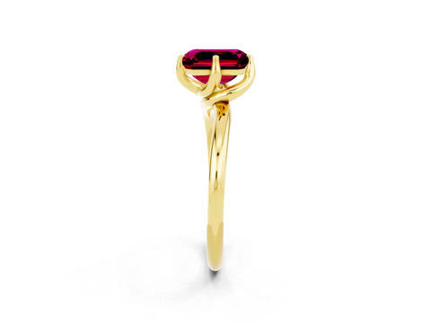 Yellow gold Emerald Cut Garnet Solitaire Engagement Ring with Four-Prong Setting and Classic Band_14