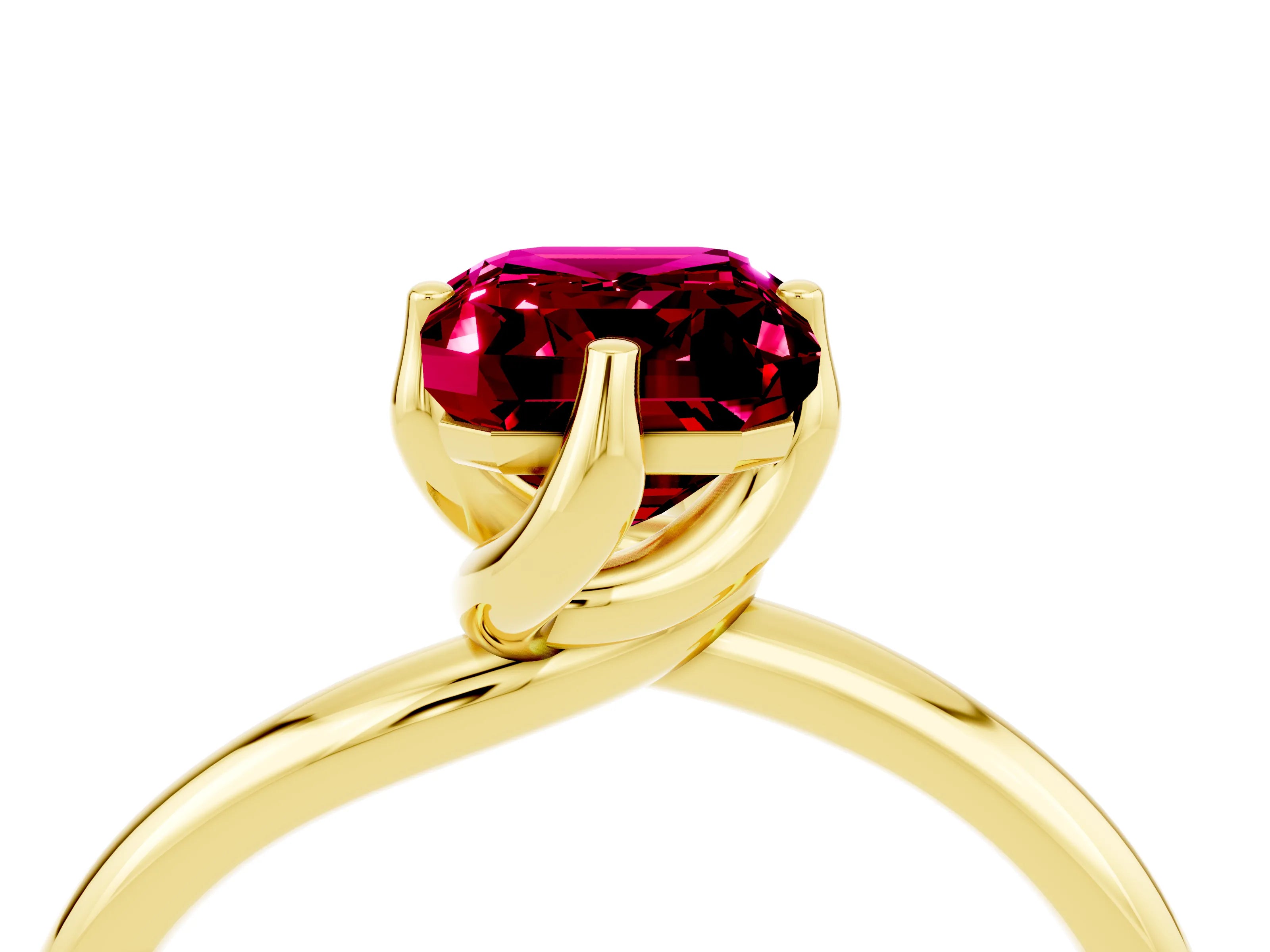 Yellow gold Emerald Cut Garnet Solitaire Engagement Ring with Four-Prong Setting and Classic Band_16