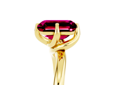 Yellow gold Emerald Cut Garnet Solitaire Engagement Ring with Four-Prong Setting and Classic Band_17