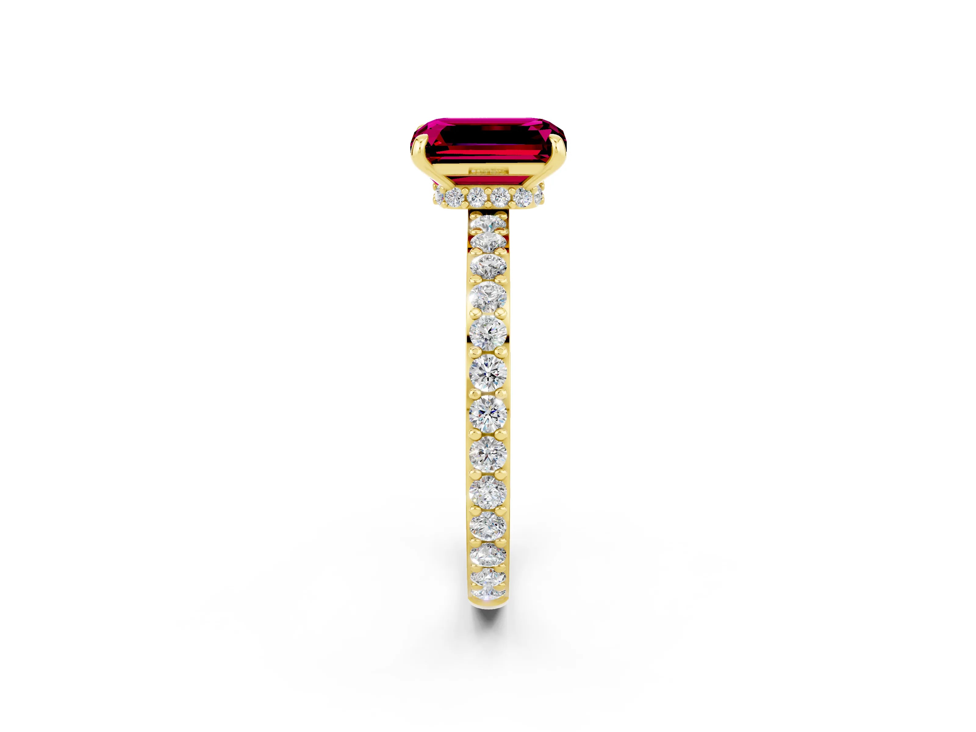 Yellow gold Emerald Cut Garnet Solitaire Engagement Ring with Pavé Band and Four-Prong Setting_2