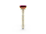 Yellow gold Emerald Cut Garnet Solitaire Engagement Ring with Pavé Band and Four-Prong Setting_2