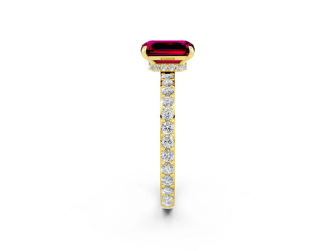 Yellow gold Emerald Cut Garnet Solitaire Engagement Ring with Pavé Band and Four-Prong Setting_2