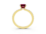 Yellow gold Emerald Cut Garnet Solitaire Engagement Ring with Pavé Band and Four-Prong Setting_3