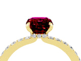 Yellow gold Emerald Cut Garnet Solitaire Engagement Ring with Pavé Band and Four-Prong Setting_4