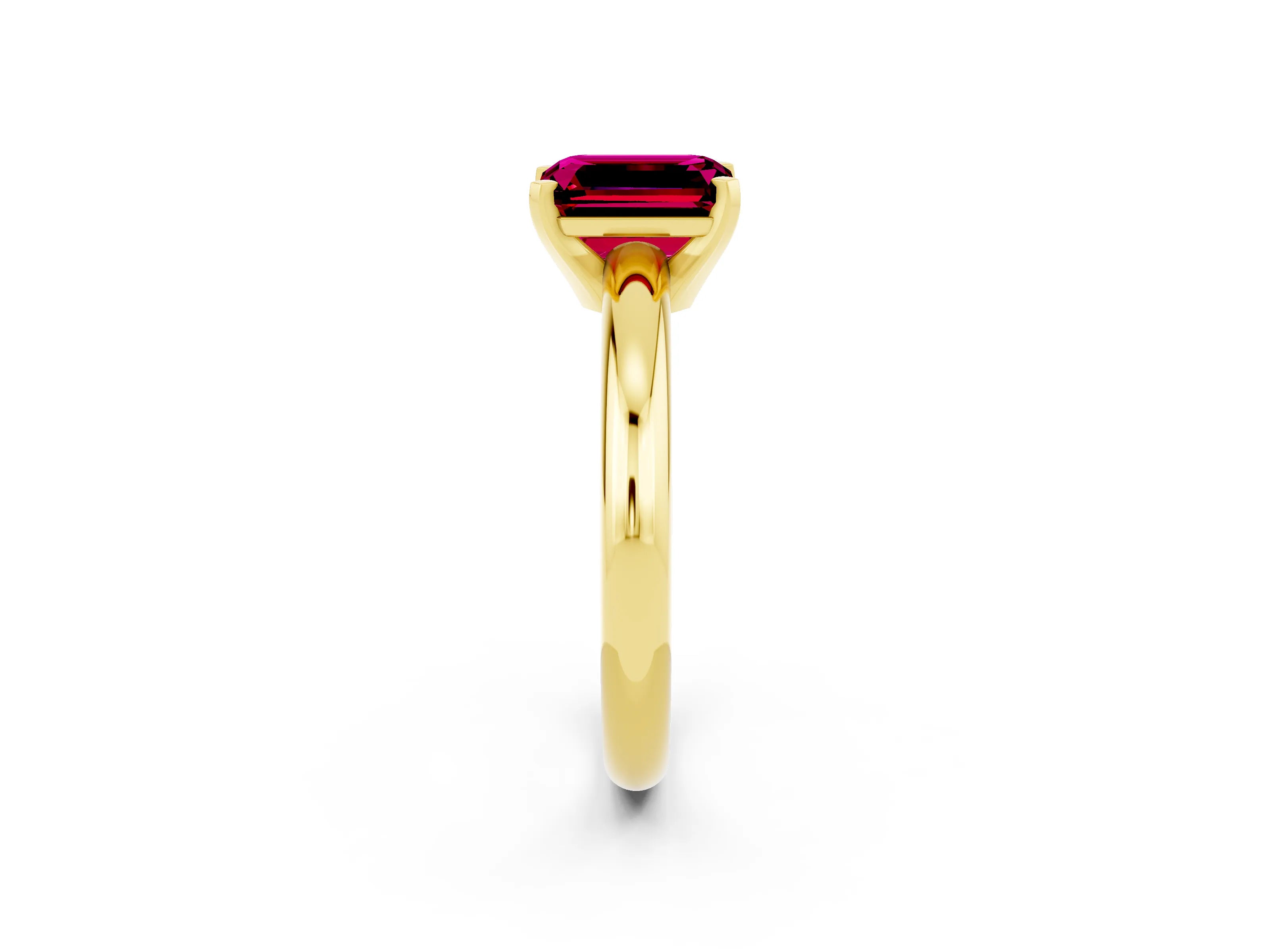 Yellow gold Emerald Cut Garnet Solitaire Engagement Ring with Round Band and Four-Prong Setting_2