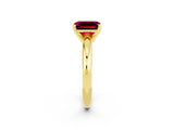 Yellow gold Emerald Cut Garnet Solitaire Engagement Ring with Round Band and Four-Prong Setting_2