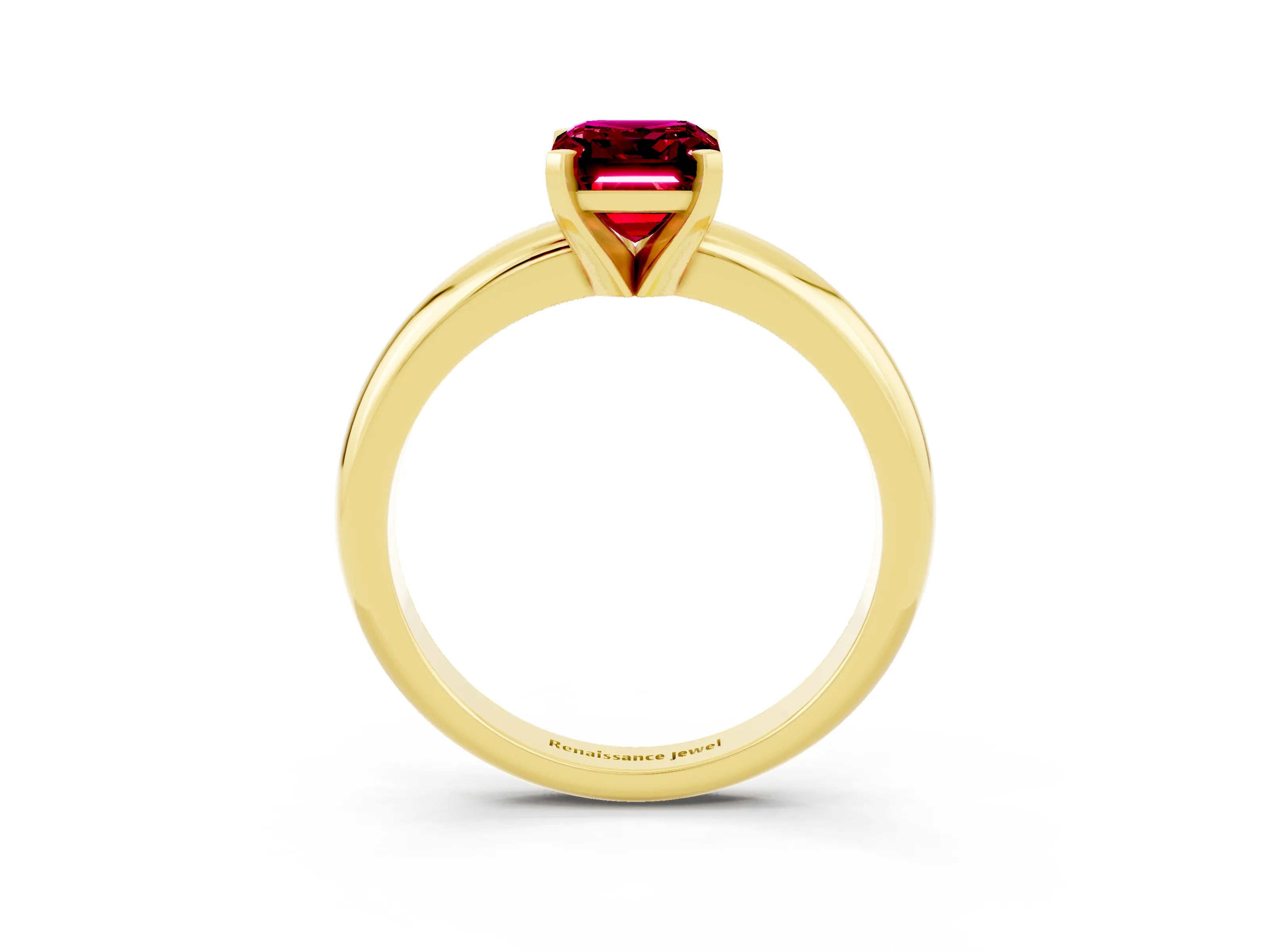 Yellow gold Emerald Cut Garnet Solitaire Engagement Ring with Round Band and Four-Prong Setting_3