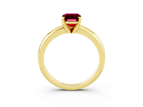 Yellow gold Emerald Cut Garnet Solitaire Engagement Ring with Round Band and Four-Prong Setting_3