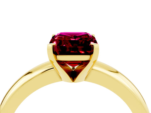 Yellow gold Emerald Cut Garnet Solitaire Engagement Ring with Round Band and Four-Prong Setting_4