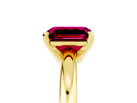 Yellow gold Emerald Cut Garnet Solitaire Engagement Ring with Round Band and Four-Prong Setting_5