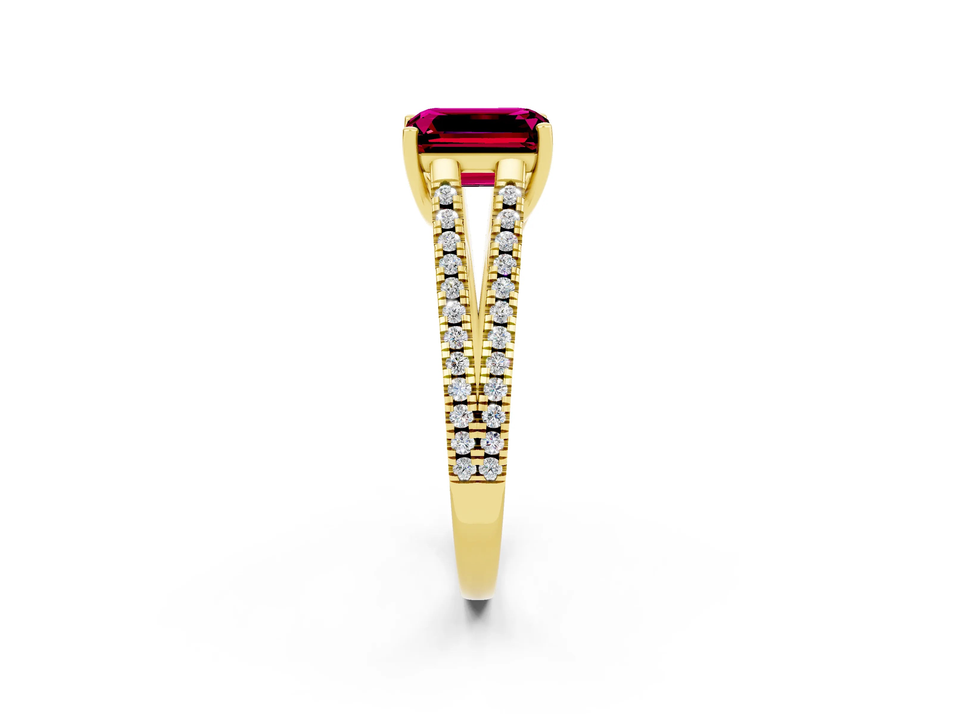 Yellow gold Emerald Cut Garnet Solitaire Engagement Ring with Split Shank Pavé Band_2