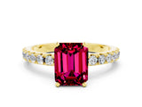 Yellow gold Emerald Cut Garnet Solitaire Pavé Band with Four-Prong Setting