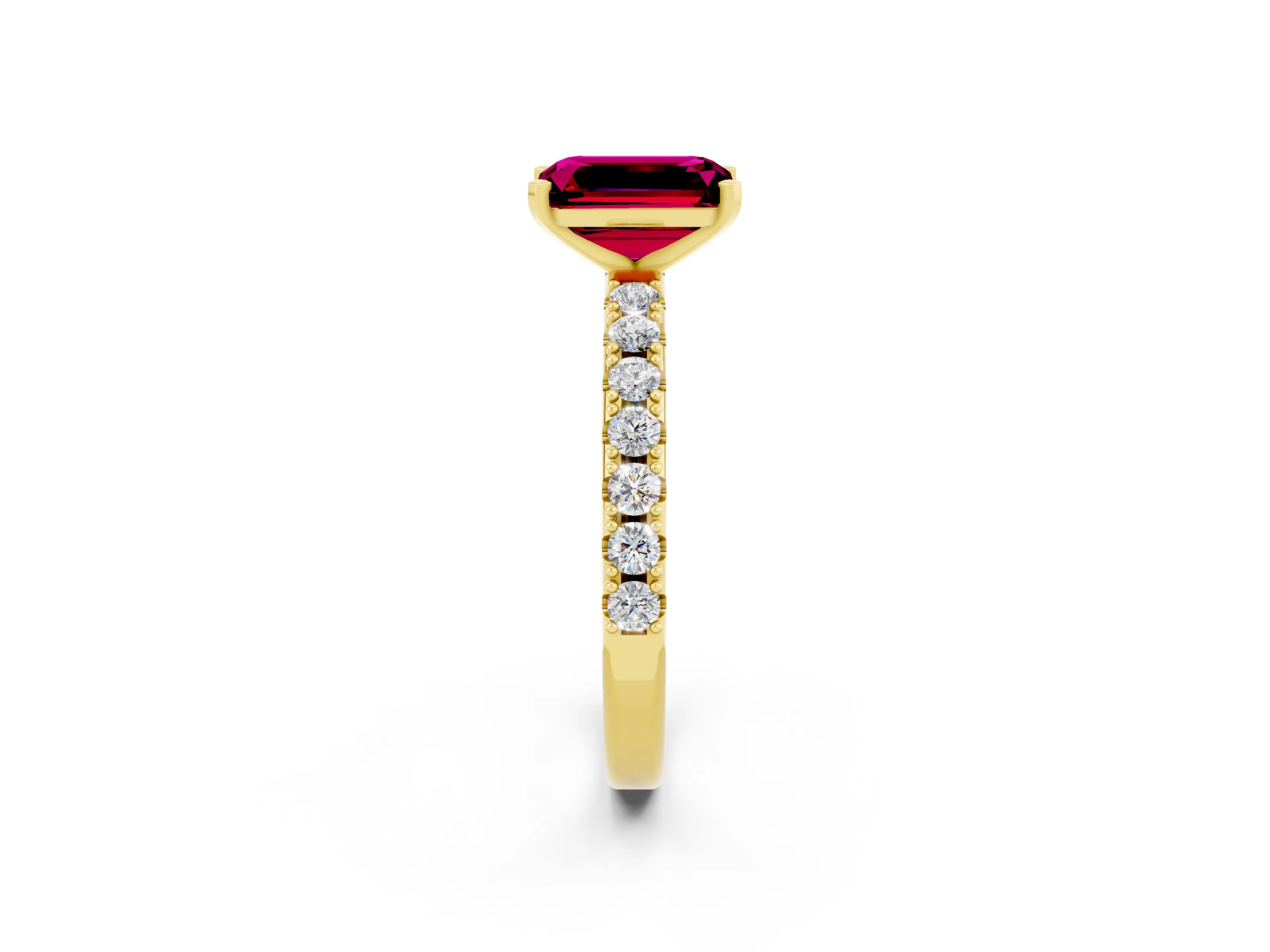 Yellow gold Emerald Cut Garnet Solitaire Pavé Band with Four-Prong Setting_2