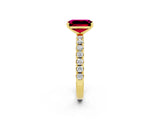 Yellow gold Emerald Cut Garnet Solitaire Pavé Band with Four-Prong Setting_2