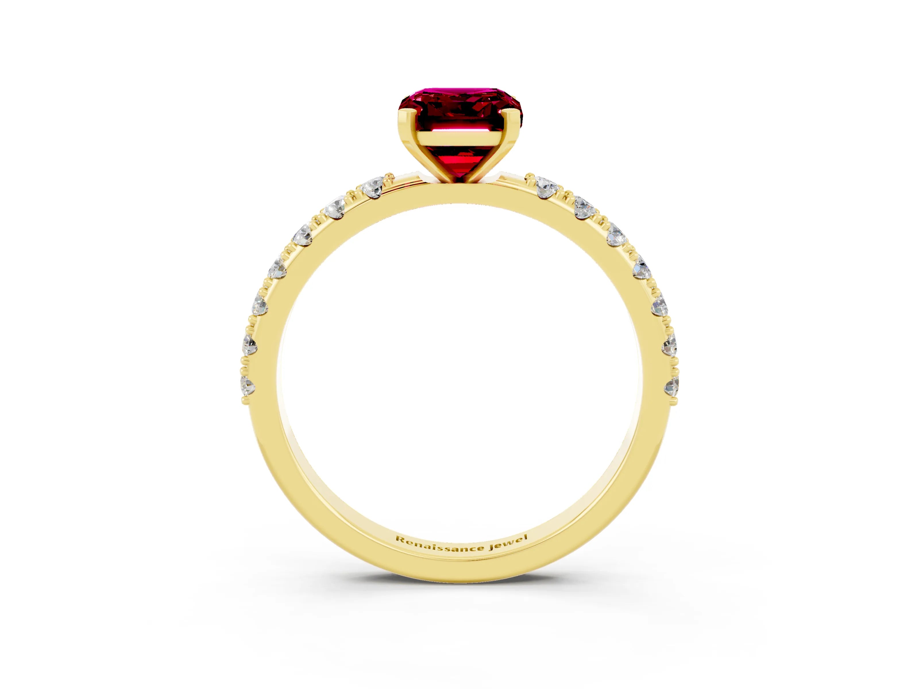 Yellow gold Emerald Cut Garnet Solitaire Pavé Band with Four-Prong Setting_3