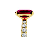 Yellow gold Emerald Cut Garnet Solitaire Pavé Band with Four-Prong Setting_5