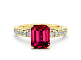 Yellow gold Emerald Cut Garnet Solitaire Pavé Engagement Ring with Round Band and Prong Setting_12