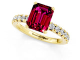 Yellow gold Emerald Cut Garnet Solitaire Pavé Engagement Ring with Round Band and Prong Setting_13