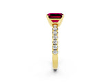 Yellow gold Emerald Cut Garnet Solitaire Pavé Engagement Ring with Round Band and Prong Setting_14