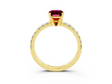 Yellow gold Emerald Cut Garnet Solitaire Pavé Engagement Ring with Round Band and Prong Setting_15