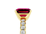 Yellow gold Emerald Cut Garnet Solitaire Pavé Engagement Ring with Round Band and Prong Setting_17