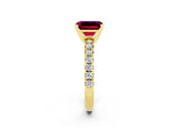 Yellow gold Emerald Cut Garnet Solitaire Pavé Engagement Ring with Round Band and Prong Setting_62