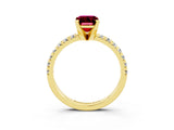 Yellow gold Emerald Cut Garnet Solitaire Pavé Engagement Ring with Round Band and Prong Setting_63