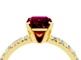 Yellow gold Emerald Cut Garnet Solitaire Pavé Engagement Ring with Round Band and Prong Setting_64