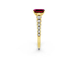 Yellow gold Emerald Cut Garnet Solitaire Ring with Cathedral Setting and Pavé Band_2