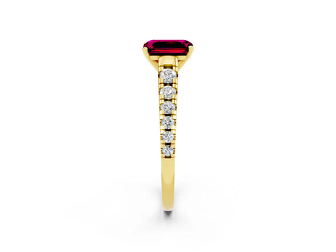 Yellow gold Emerald Cut Garnet Solitaire Ring with Cathedral Setting and Pavé Band_2