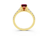 Yellow gold Emerald Cut Garnet Solitaire Ring with Cathedral Setting and Pavé Band_3