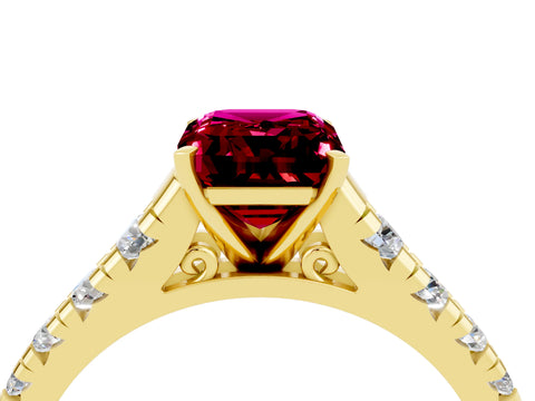 Yellow gold Emerald Cut Garnet Solitaire Ring with Cathedral Setting and Pavé Band_4