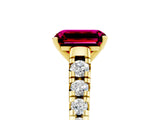 Yellow gold Emerald Cut Garnet Solitaire Ring with Cathedral Setting and Pavé Band_5