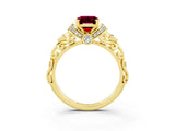 Yellow gold Emerald Cut Garnet Solitaire Ring with Filigree Band and Four-Prong Setting_50