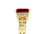Yellow gold Emerald Cut Garnet Solitaire Ring with Filigree Band and Four-Prong Setting_52