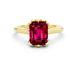 Yellow gold Emerald Cut Garnet Solitaire Ring with Flower Prong Setting and Classic Band_12