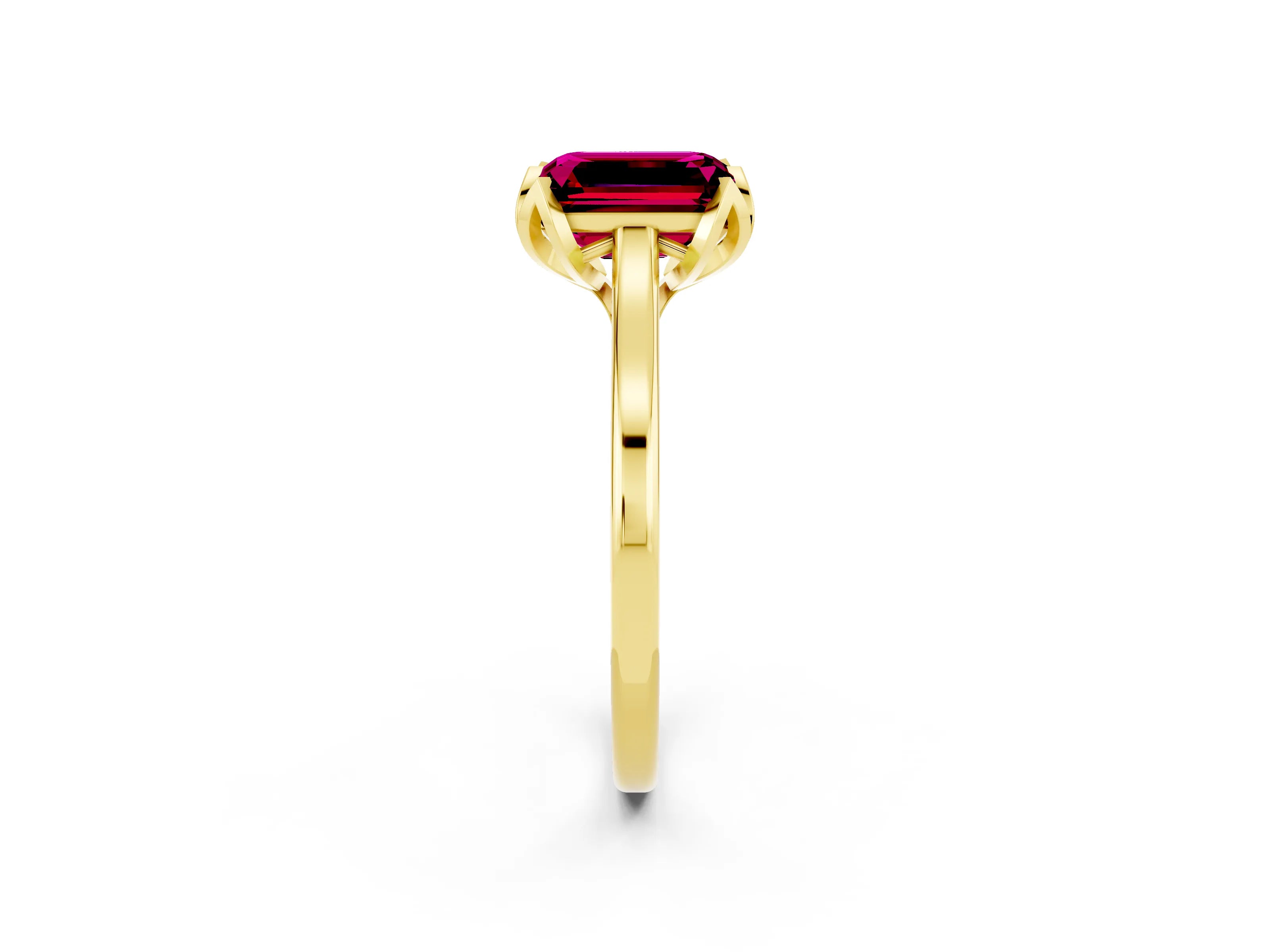 Yellow gold Emerald Cut Garnet Solitaire Ring with Flower Prong Setting and Classic Band_14