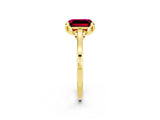 Yellow gold Emerald Cut Garnet Solitaire Ring with Flower Prong Setting and Classic Band_14