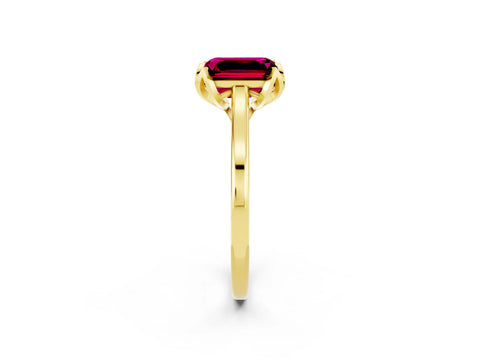 Yellow gold Emerald Cut Garnet Solitaire Ring with Flower Prong Setting and Classic Band_14