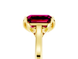 Yellow gold Emerald Cut Garnet Solitaire Ring with Flower Prong Setting and Classic Band_17