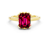 Yellow gold Emerald Cut Garnet Solitaire Ring with Flower Prong Setting and Classic Band_37