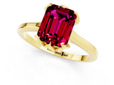 Yellow gold Emerald Cut Garnet Solitaire Ring with Flower Prong Setting and Classic Band_38