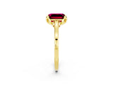 Yellow gold Emerald Cut Garnet Solitaire Ring with Flower Prong Setting and Classic Band_39