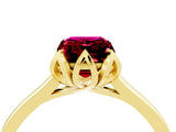 Yellow gold Emerald Cut Garnet Solitaire Ring with Flower Prong Setting and Classic Band_41