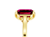 Yellow gold Emerald Cut Garnet Solitaire Ring with Flower Prong Setting and Classic Band_42