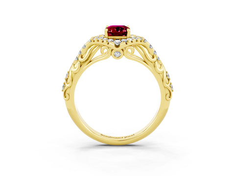 Yellow gold Emerald Cut Garnet Solitaire Ring with Hidden Halo and Pavé Band_15